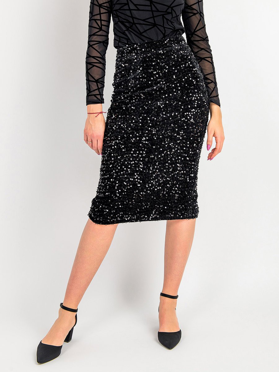 Welurowa spódnica z cekinami czarny L