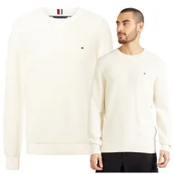 Swetry męskie - TOMMY HILFIGER Sweter Męski Beżowy Bawełna Okrągły Dekolt Klasyczny r. XXL - miniaturka - grafika 1