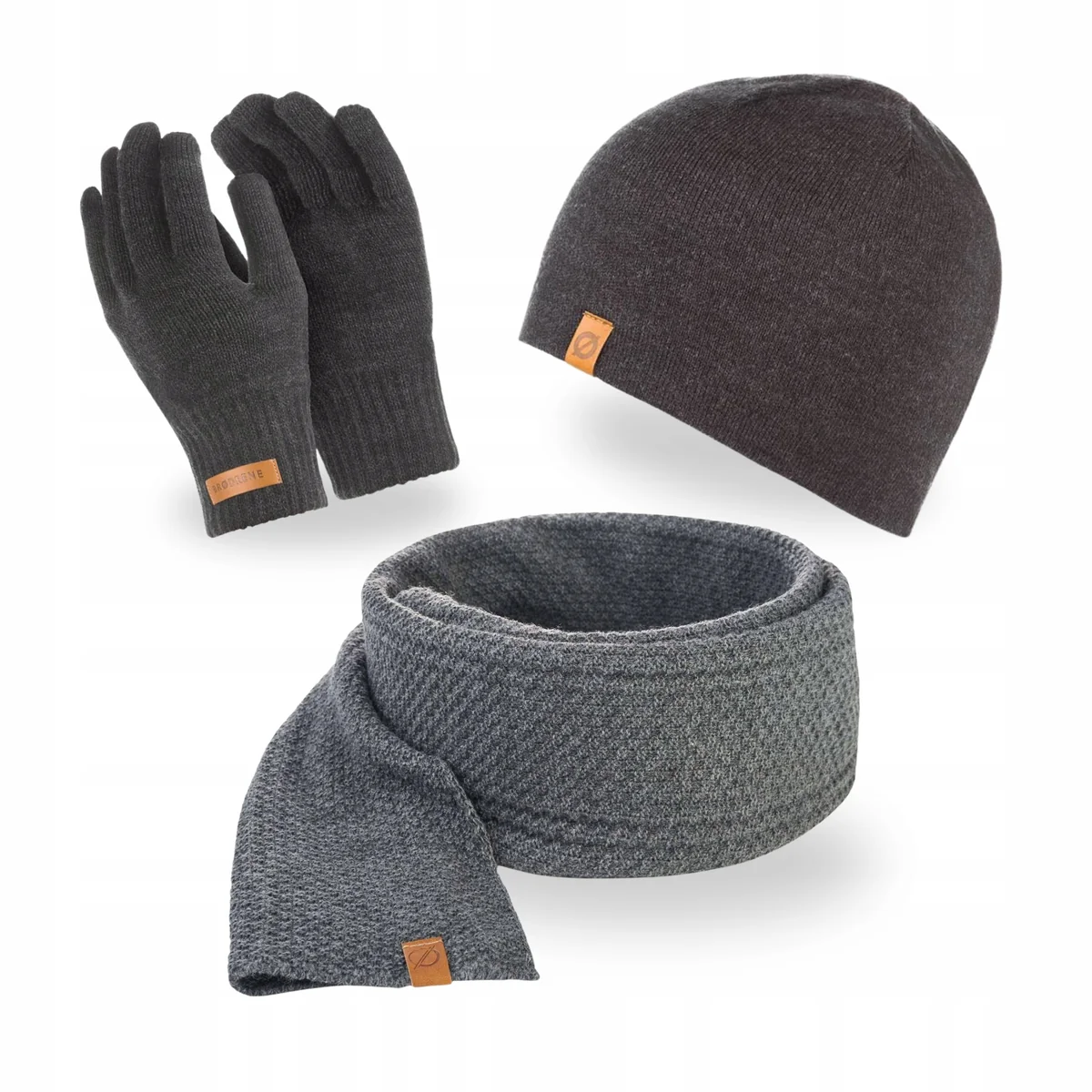 Zestaw Męski Czapka Beanie Długi Szalik Rękawiczki Brodrene Ciemnoszary
