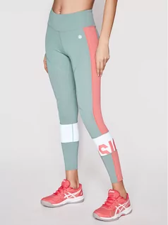Spodnie damskie - Asics Legginsy Color Block 2032A410 Zielony Slim Fit - grafika 1