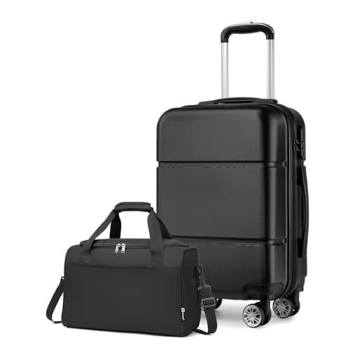Kono Zestaw bagażowy, 2 sztuki, walizka kabinowa, twarda obudowa, kółka obrotowe z torbą podróżną, lekka, wodoodporna, Czarny, 20 Inch Luggage Set, Moda