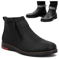 Półbuty męskie - Rieker SKÓRZANE Półbuty Męskie Zimowe Trzewiki Wsuwane Ocieplane Czarne 44 - miniaturka - grafika 1