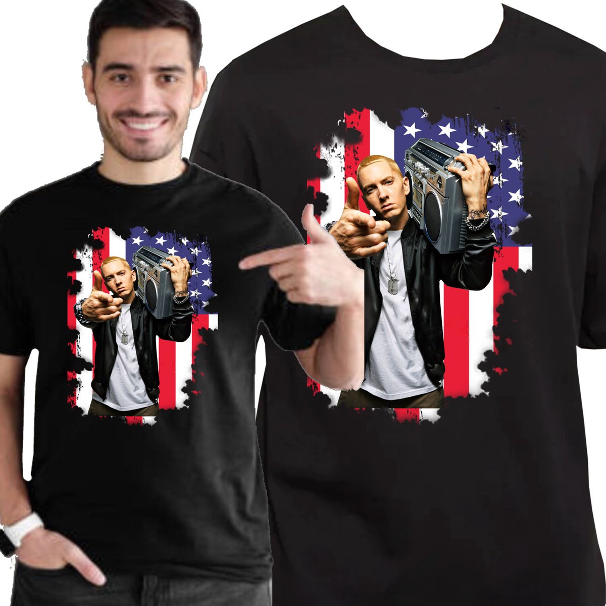 KOSZULKA MĘSKA EMINEM RAP HIP HOP SLIM SHADY USA PREMIUM L 3460 CZARNA