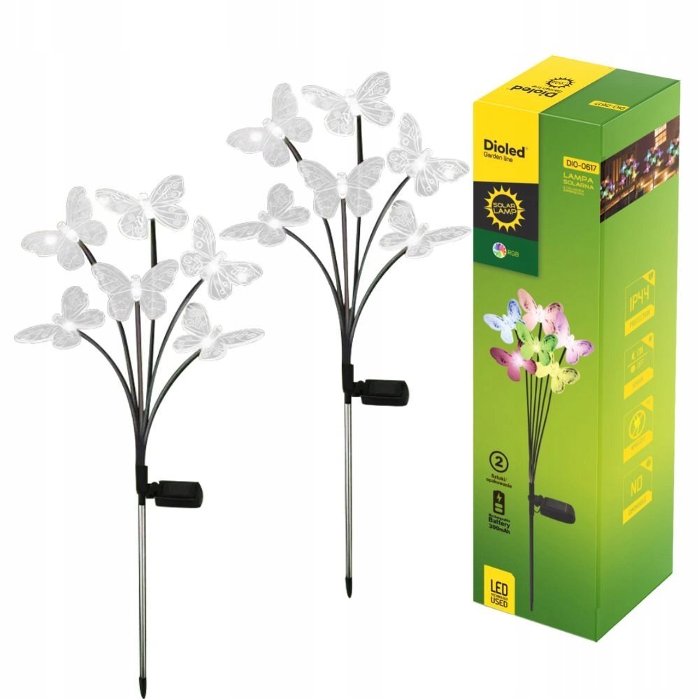 Dioled Lampa solarna wbijana ogrodowa 6xmotyl LED RGB DO OGRODU NA TARAS 2 sztuki