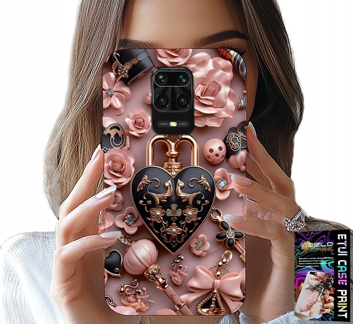 ETUI DO XIAOMI NOTE 9 PRO / 9S - KOBIECE WZORY KŁÓDKA SERCE CASE + SZKŁO