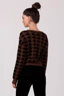 Swetry damskie - BK104 Krótki kardigan we wzór pepitka - brązowy (kolor brąz, rozmiar L/XL) - miniaturka - grafika 1