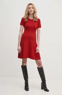Tommy Hilfiger sukienka kolor czerwony mini rozkloszowana - Sukienki - miniaturka - grafika 1