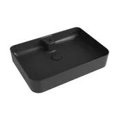 Umywalki - Massi Umywalka ceramiczna nablatowa czarna z otworem na baterię 60x42 cm LERA Black - miniaturka - grafika 1