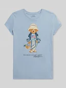 Koszulki dla dziewczynek - damski t-shirt o kroju regular fit z czystej bawełny z motywem nadruk polo bear - miniaturka - grafika 1