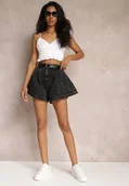 Spodenki damskie - Czarne Szerokie Szorty Bawełniane z Paskiem w Komplecie Nishika - miniaturka - grafika 1
