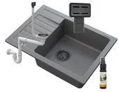Zlewozmywaki - Granitan Zlew Granitowy Szary Argos + Syfon Kwadrat Czarny - miniaturka - grafika 1