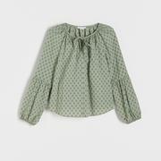 Bluzki damskie - Reserved - Bluzka z wzorzystymi wstawkami - Zielony - miniaturka - grafika 1
