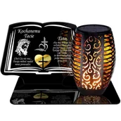 Lampiony i znicze - ZNICZ SOLARNY LED WIECZNY PODSTAWKA NA CMENTARZ GRÓB Księga EFEKT PŁOMIENIA DLA TATY - miniaturka - grafika 1