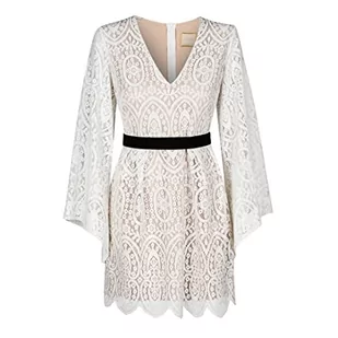 Swing Fashion Maya damska sukienka mini, elegancka sukienka, odświętna, sukienka na imprezę, sukienka wieczorowa, suknia ślubna, sukienka koktajlowa, sukienka koronkowa, dekolt w serek, długi rękaw, - Sukienki - miniaturka - grafika 1