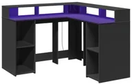 Biurka - Elior Czarne biurko narożne z nadstawką LED T2-R49 - miniaturka - grafika 1