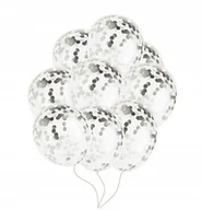 Wesele i ślub - BALONY DUŻE z KONFETTI SREBRNYM 5szt dekoracje na urodziny chrzest ślub - miniaturka - grafika 1