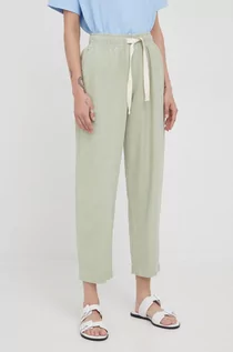 Spodnie damskie - Deus Ex Machina Deus Ex Machina spodnie z domieszką lnu damskie kolor zielony proste high waist - grafika 1