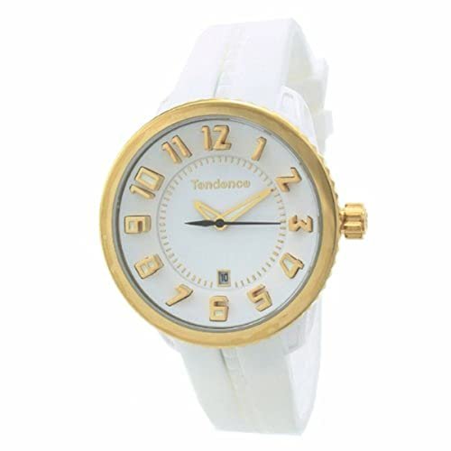 Tendence Gulliver M - czarno-biały zegarek kwarcowy unisex z białym wyświetlaczem analogowym i białym paskiem z tworzywa sztucznego lub PU 02093019, Biały/biały, Pasek