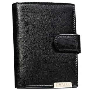 Portfel męski skórzany czarny duży i funkcjonalny klasyczny pionowy z zapięciem na zatrzask na karty i gotówkę elegancki prezent ochrona RFID - Portfele - miniaturka - grafika 1