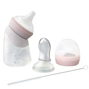 Antykolkowa Butelka Silikonowa + Łyżeczka Silikonowa Do Butelki 2In1 120 Ml Pink Marcus & Marcus - Sztućce dla dzieci - miniaturka - grafika 1