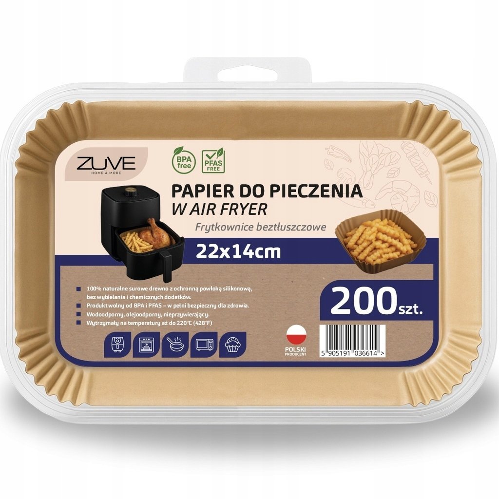 Wkłady AIR FRYER Zuve 200x papier do frytkownicy beztłuszczowej 22x14 Ninja
