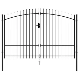 vidaXL Brama dwuskrzydłowa z grotami, stal, 3x1,75 m, czarna - Akcesoria do ogrodzeń - miniaturka - grafika 1