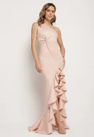 Sukienki - Różowa Sukienka Asymetryczna z Ozdobną Falbaną Lunorilla - miniaturka - grafika 1