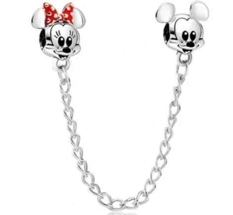 Łańcuszek zabezpieczający charms myszka Miki Minnie beads srebro 925