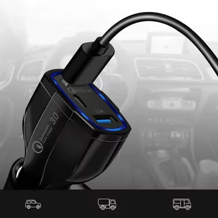 Wozinsky ładowarka samochodowa szybkie ładowanie Quick Charge 3.0 QC3.0 2xUSB / USB Typ C czarny (WCC-01) - Ładowarki samochodowe - miniaturka - grafika 3