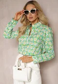 Koszule damskie - Zielona Koszula z Bawełny z Kwiatowym Printem i Długim Rękawem Ritapeva - miniaturka - grafika 1