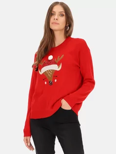 Swetry damskie - Czerwony sweter damski z motywem świątecznym Eye For Fashion Maura - grafika 1