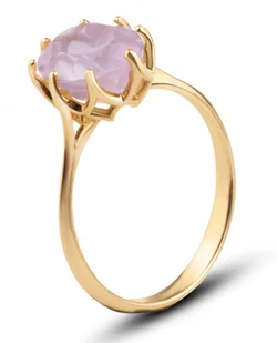 PIĘKNY ZŁOTY PIERŚCIONEK Z NATURALNYM KWARCEM RÓŻOWYM W KORONIE 14KT 585 - Pierścionki - miniaturka - grafika 1