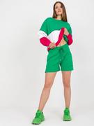 Spodenki damskie - Szorty zielony casual sportowy sportowe nogawka szeroka naszywki marszczenia wiązanie - miniaturka - grafika 1