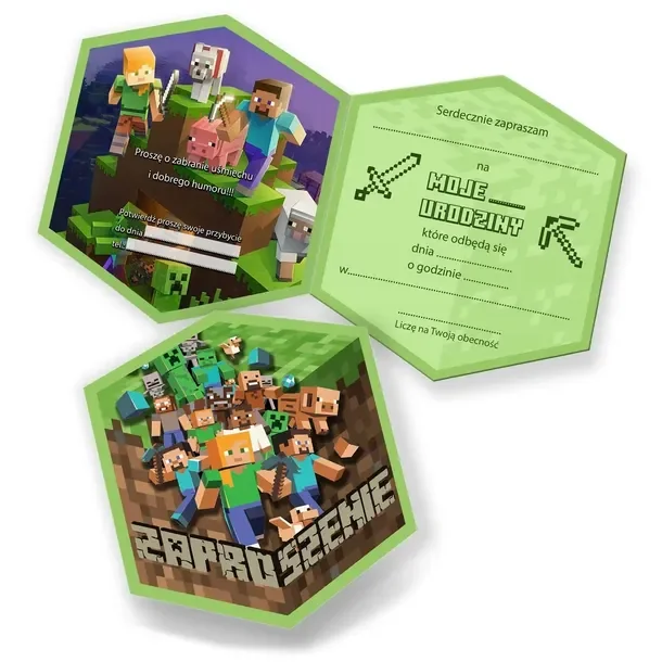 Zaproszenia na urodziny dla dziecka Minecraft B32
