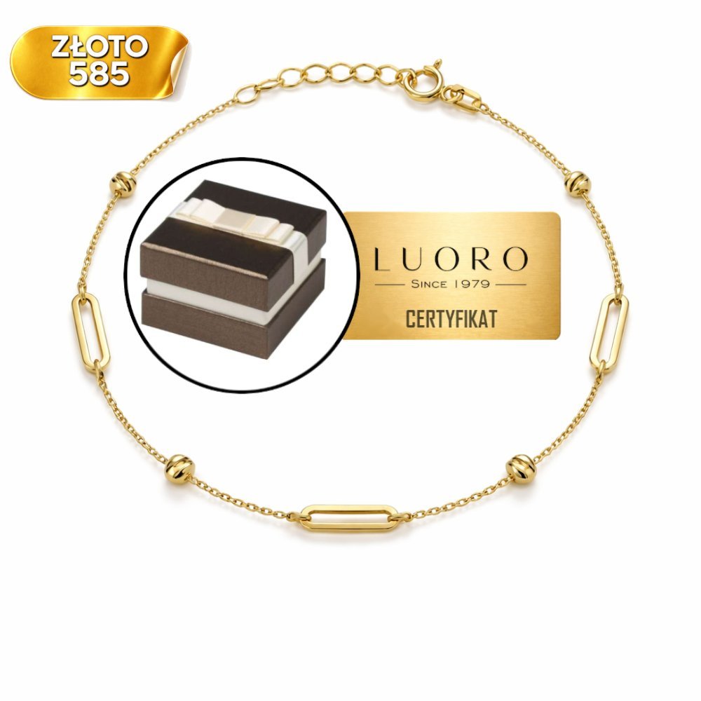 BRANSOLETKA ZŁOTA 585 14K DIAMENTOWANE KULECZKI DŁUGIE OGNIWA 17 CM REGULOWANA