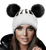 Czapki damskie - ZIMOWA CZAPKA WOOLK DWA POMPONY ZEBRA GAGA Biała - miniaturka - grafika 1