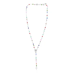 Srebrny Różaniec Kolorowe Koraliki Krzyżyk próba 925 - Naszyjniki - miniaturka - grafika 1