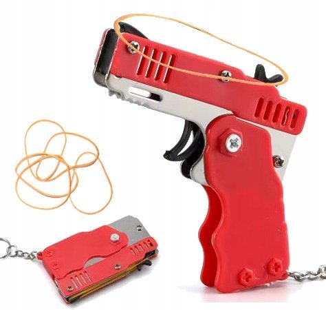 PISTOLET ZABAWKA NA GUMKI RECEPTURKI BRELOCZEK PROCA STZRELANIE DO TARCZY