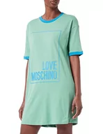 Sukienki - Love Moschino Damskie logo Box Print and Color Contrast Ribs. Sukienka, Green Blue, 44 - miniaturka - grafika 1
