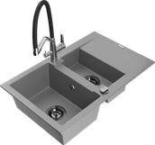 Zlewozmywaki z baterią - Mexen Gaspar zlewozmywak granitowy 1,5-komorowy z ociekaczem i baterią kuchenną Duo, szary - 6507-71-671701-07-B - miniaturka - grafika 1