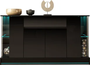 MEGSTYL KOMODA 155CM Z LISTWĄ LED - EFECTO 2 Czarny mat - Czarny połysk - Komody - miniaturka - grafika 1