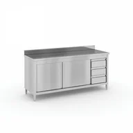 Meble gastronomiczne - B2B Partner Stół roboczy ze stali nierdzewnej z szafką i szufladami, 1800x600x850 mm 434099 - miniaturka - grafika 1