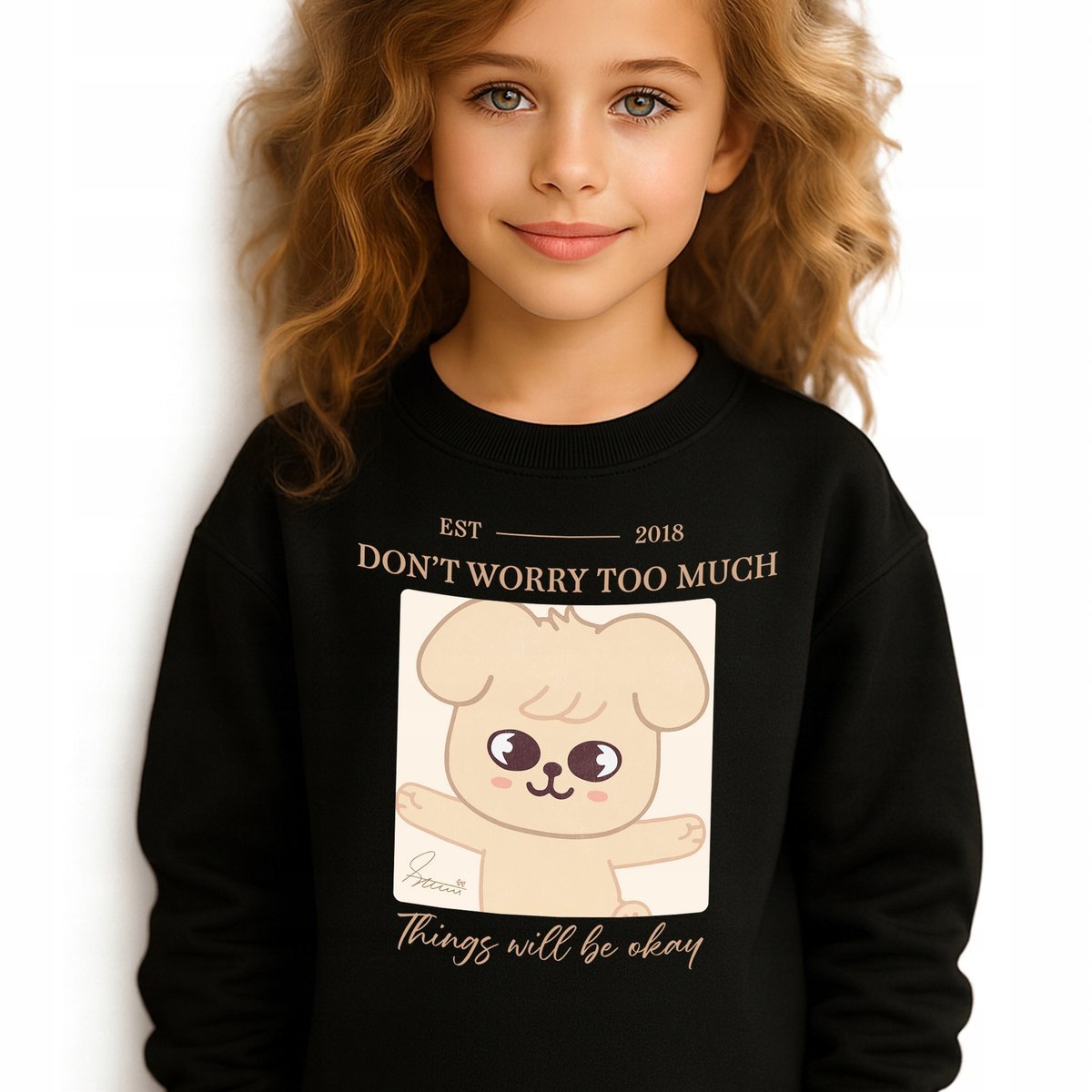 Bluza Dziecięca Czarna DON'T WORRY TOO MUCH Prezent Muzyka KPOP Wz - 104 cm