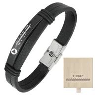Bransolety męskie - Bransoletka z grawerem skórzana męska czarna - miniaturka - grafika 1