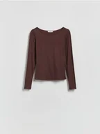 Koszulki i topy damskie - Reserved - Longsleeve z wiskozą - ciemnobrązowy - miniaturka - grafika 1