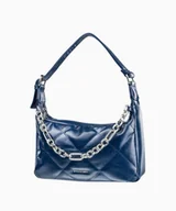 Torebki damskie - PUCCINI Granatowa damska torebka typu jamnik z błyszczącej skóry ekologicznej z ozdobnym łańcuchem - Puccini - miniaturka - grafika 1