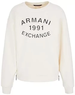 Bluzy damskie - Armani Exchange Damska bluza z długim rękawem, Comfy Fit, zamek błyskawiczny z boku, biały, L - grafika 1