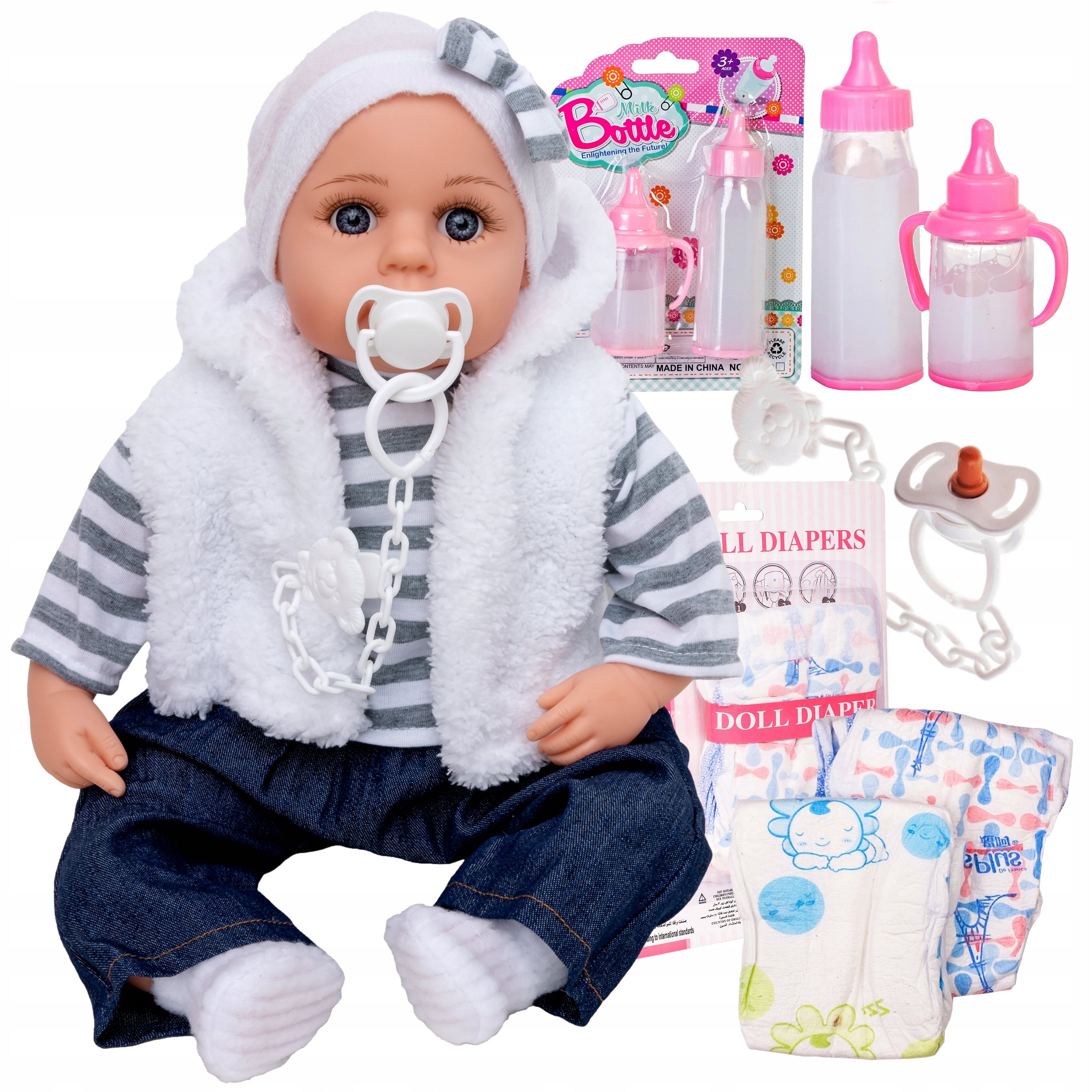 Duża Lalka bobas interaktywna Mówi Śpiewa Pl Smoczek Pampersy Butelki