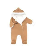 Pajacyki dla niemowląt - Niemowlęcy pajac ocieplany z kapturem jasnobrązowy Nicol r.56 - miniaturka - grafika 1