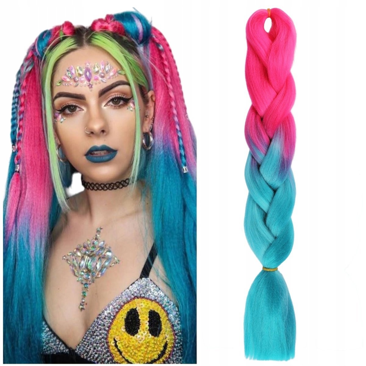 Włosy Syntetyczne Do Warkoczyków Ombre Kolorowe Warkocze Pasma Tęcza 100g